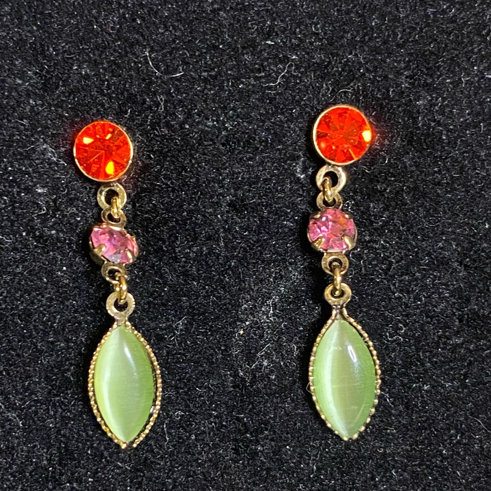 Mistletoe and Holly Christmas earrings 1.5 in dangle Ruby, jade, pink sapphire
